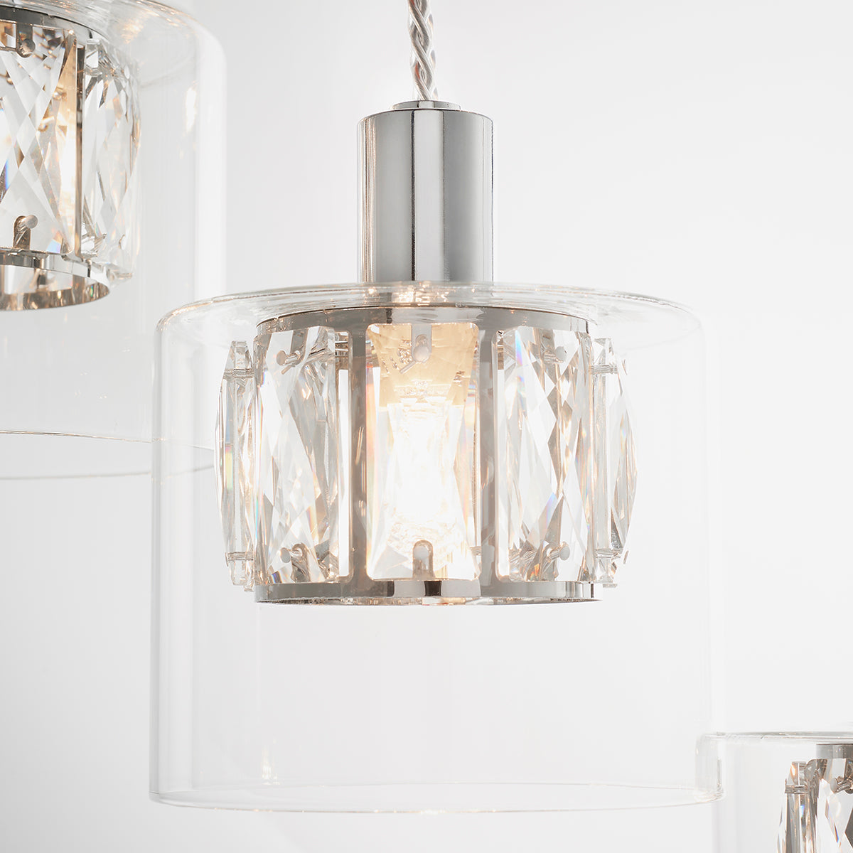 Elara Clear Glass Twelve Light Pendant in Chrome