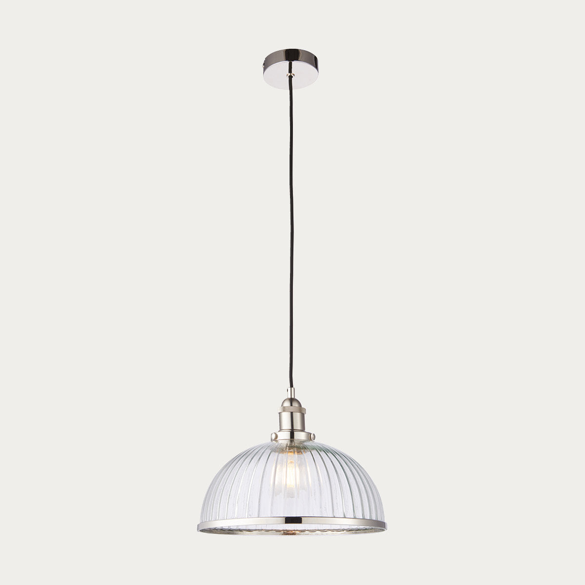 Marlowe Clear Ribbed Glass Pendant in Bright Nickel