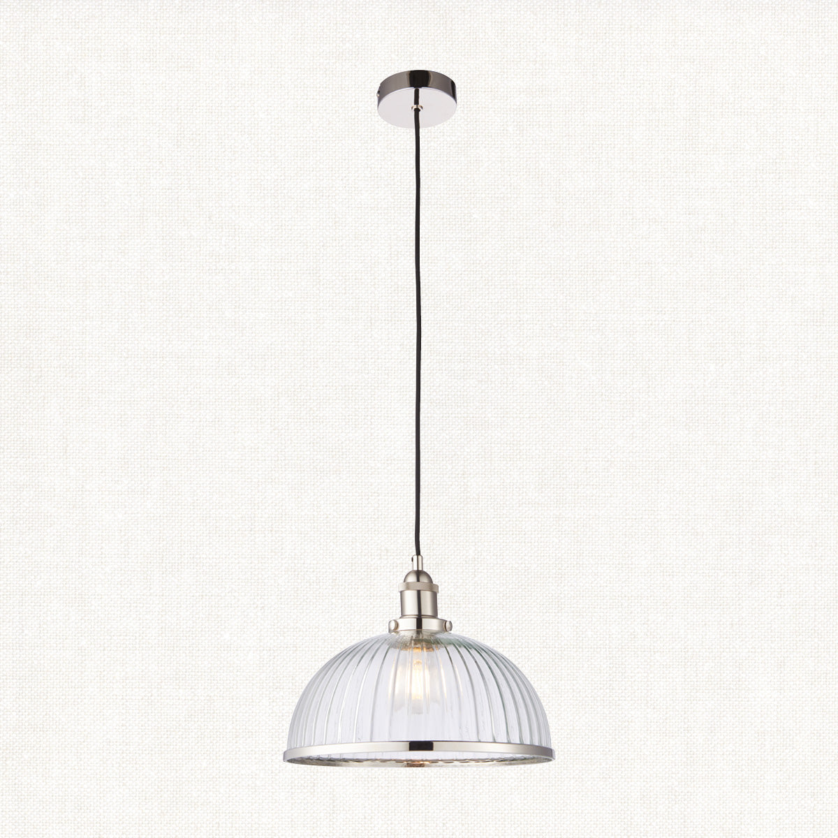 Marlowe Clear Ribbed Glass Pendant in Bright Nickel