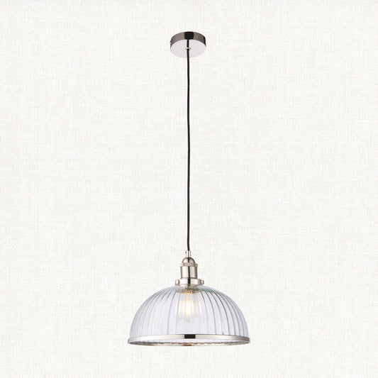 Marlowe Clear Ribbed Glass Pendant in Bright Nickel