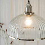 Marlowe Clear Ribbed Glass Pendant in Bright Nickel