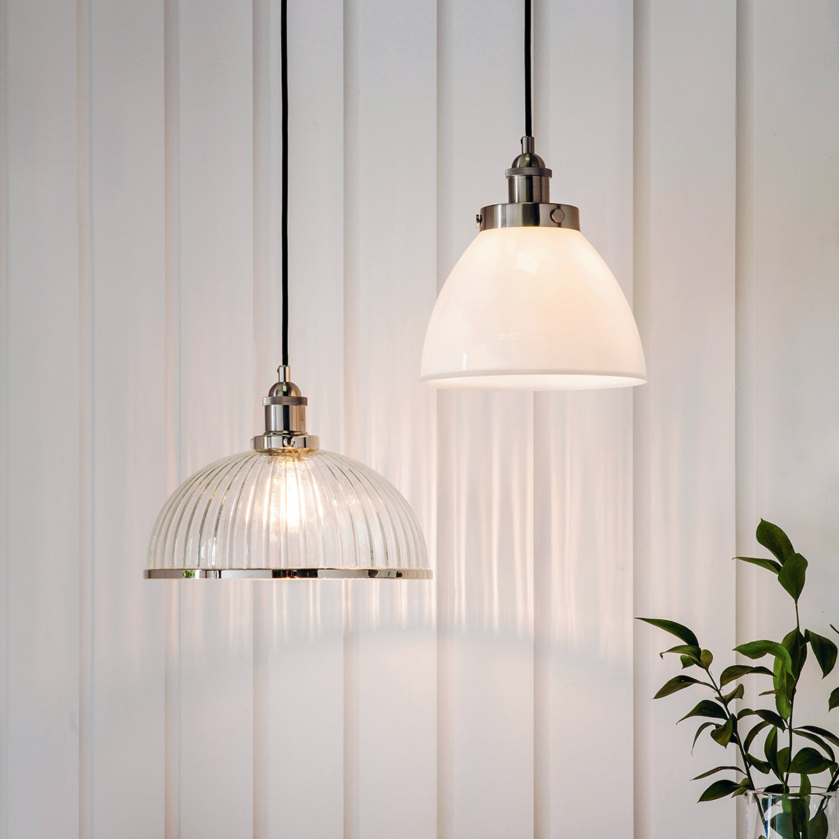Marlowe Clear Ribbed Glass Pendant in Bright Nickel