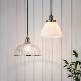 Marlowe Clear Ribbed Glass Pendant in Bright Nickel
