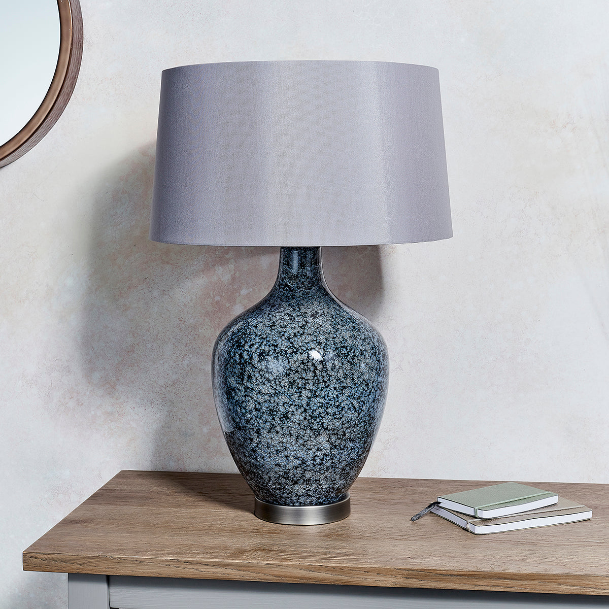 Iris Table Lamp in Grey Black with Mink Shade