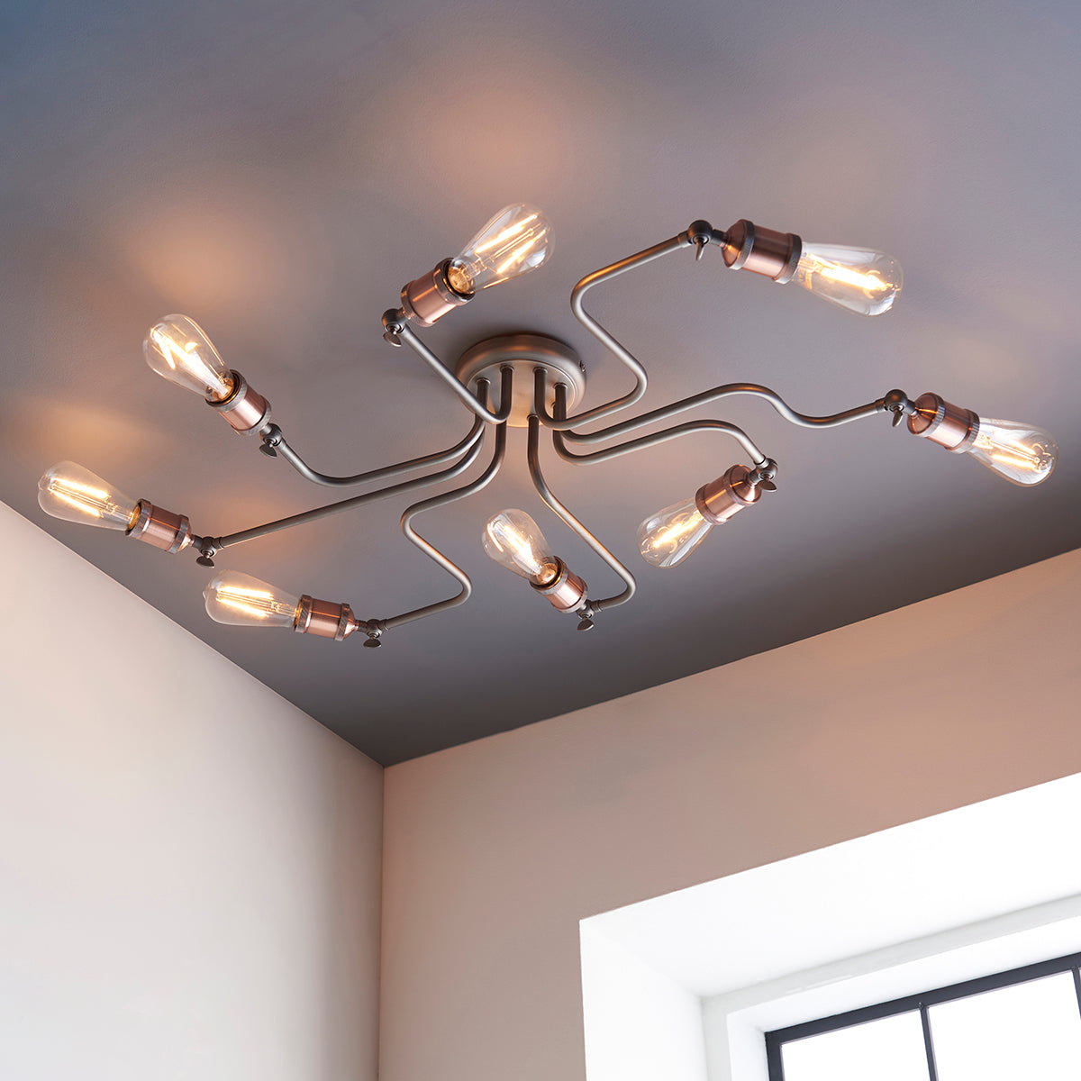Russell Eight-Light Semi-Flush Light in Pewter