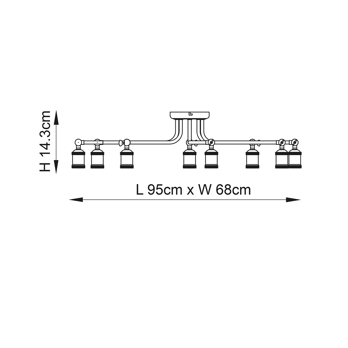 Russell Eight-Light Semi-Flush Light in Pewter
