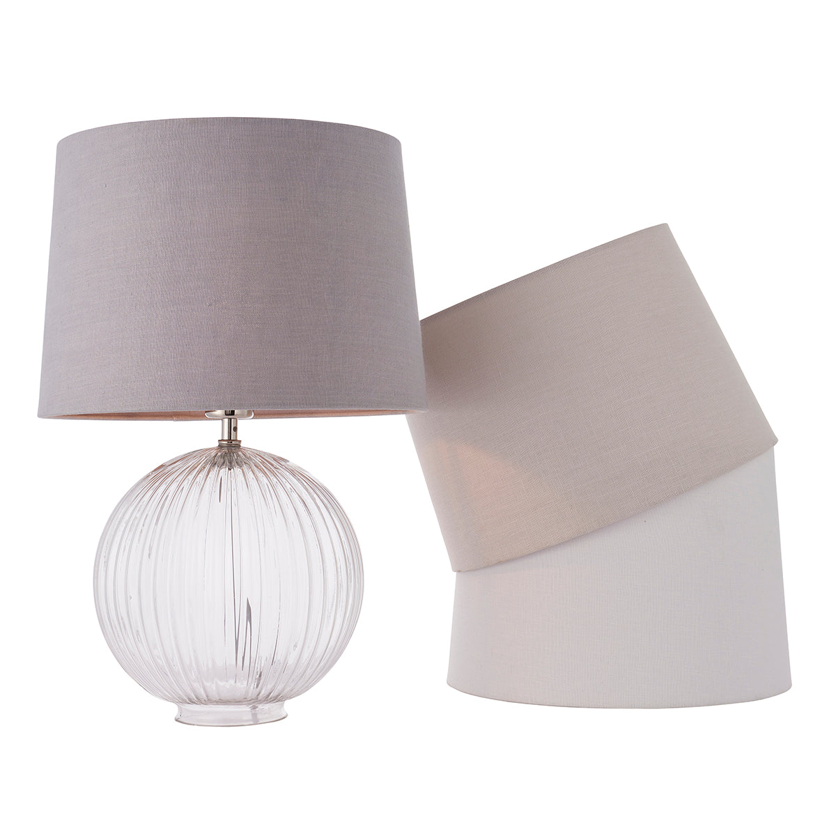 Jem Clear Ribbed Glass Table Lamp Base in Satin Nickel