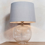 Jem Clear Ribbed Glass Table Lamp Base in Satin Nickel