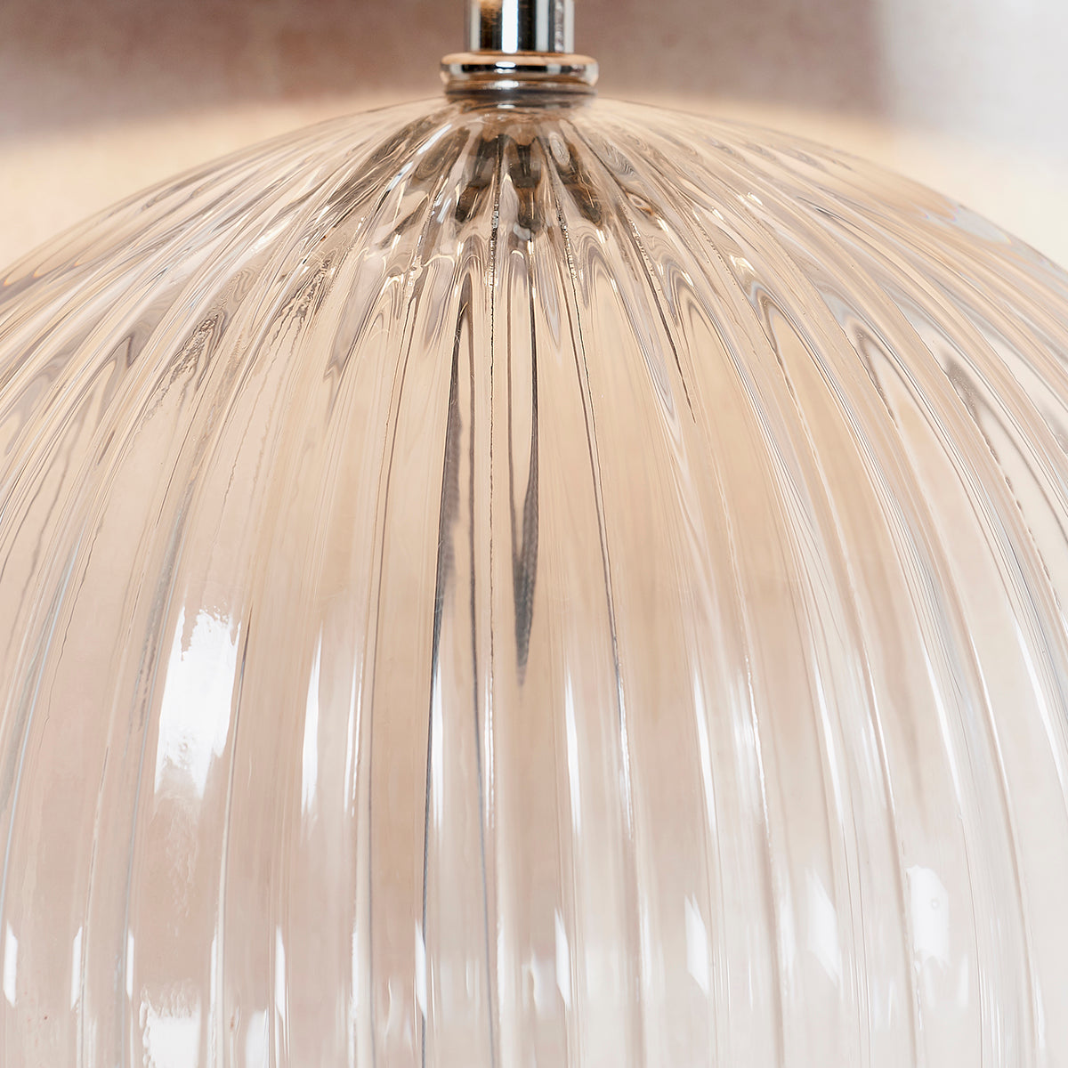 Jem Clear Ribbed Glass Table Lamp Base in Satin Nickel