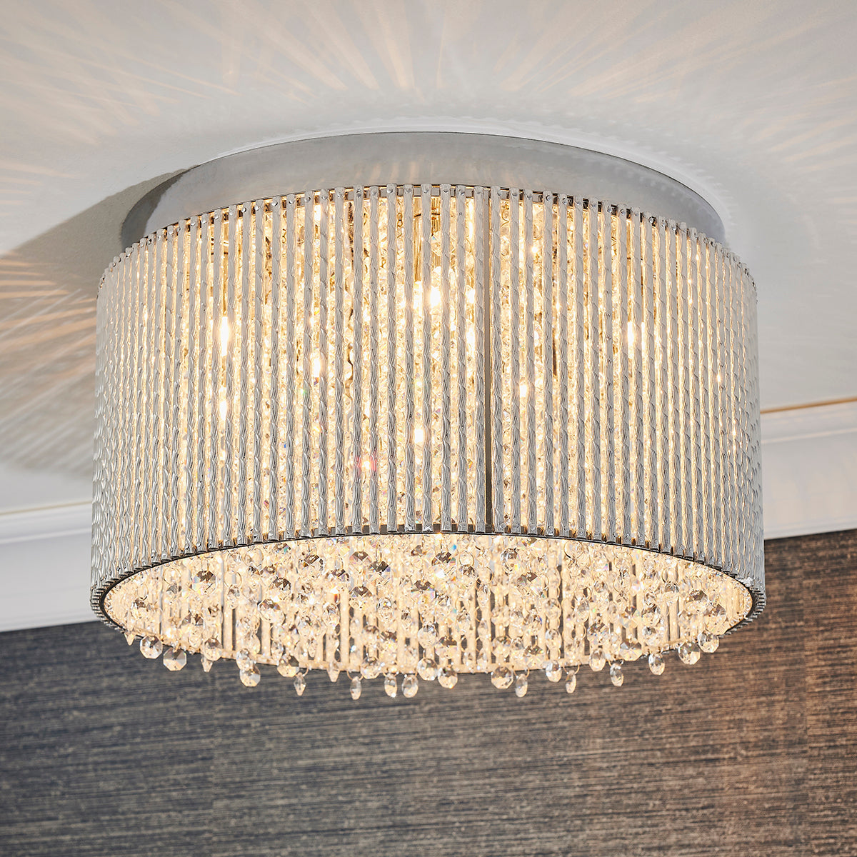 Fergus Clear Crystal Ten Light Flush Light in Chrome