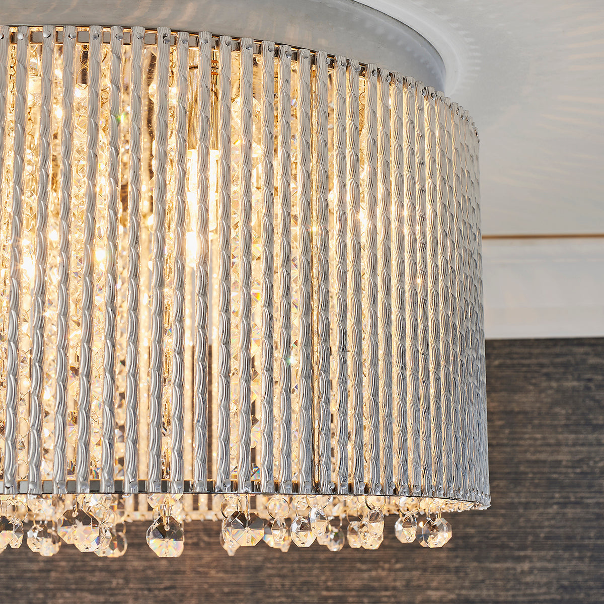 Fergus Clear Crystal Ten Light Flush Light in Chrome