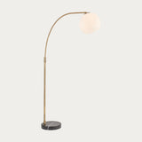 Moon Curved Floor Lamp in Brass, Black Marble and Opal