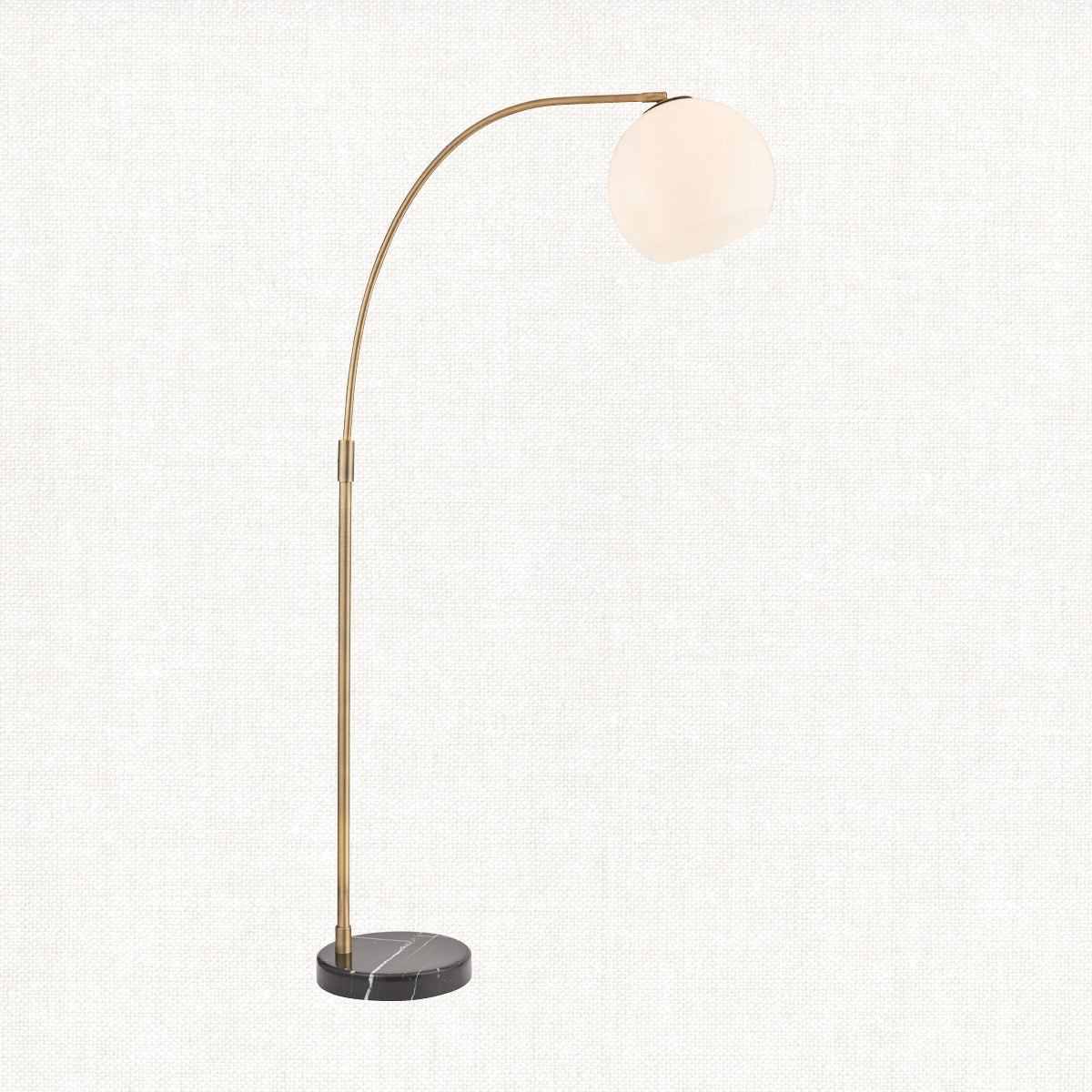 Moon Curved Floor Lamp in Brass, Black Marble and Opal