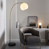 Moon Curved Floor Lamp in Brass, Black Marble and Opal