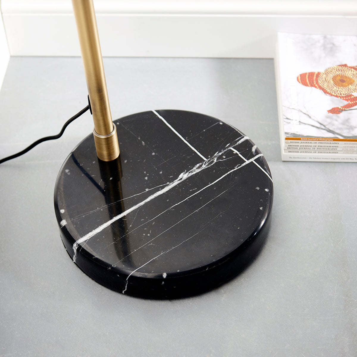 Moon Curved Floor Lamp in Brass, Black Marble and Opal