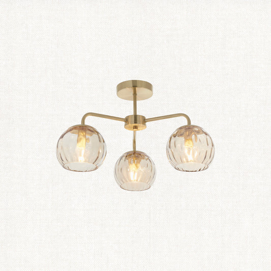 Ripple Three-Light Semi-Flush Ceiling Light in Brushed Brass