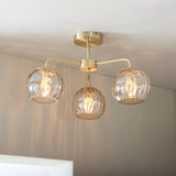 Ripple Three-Light Semi-Flush Ceiling Light in Brushed Brass