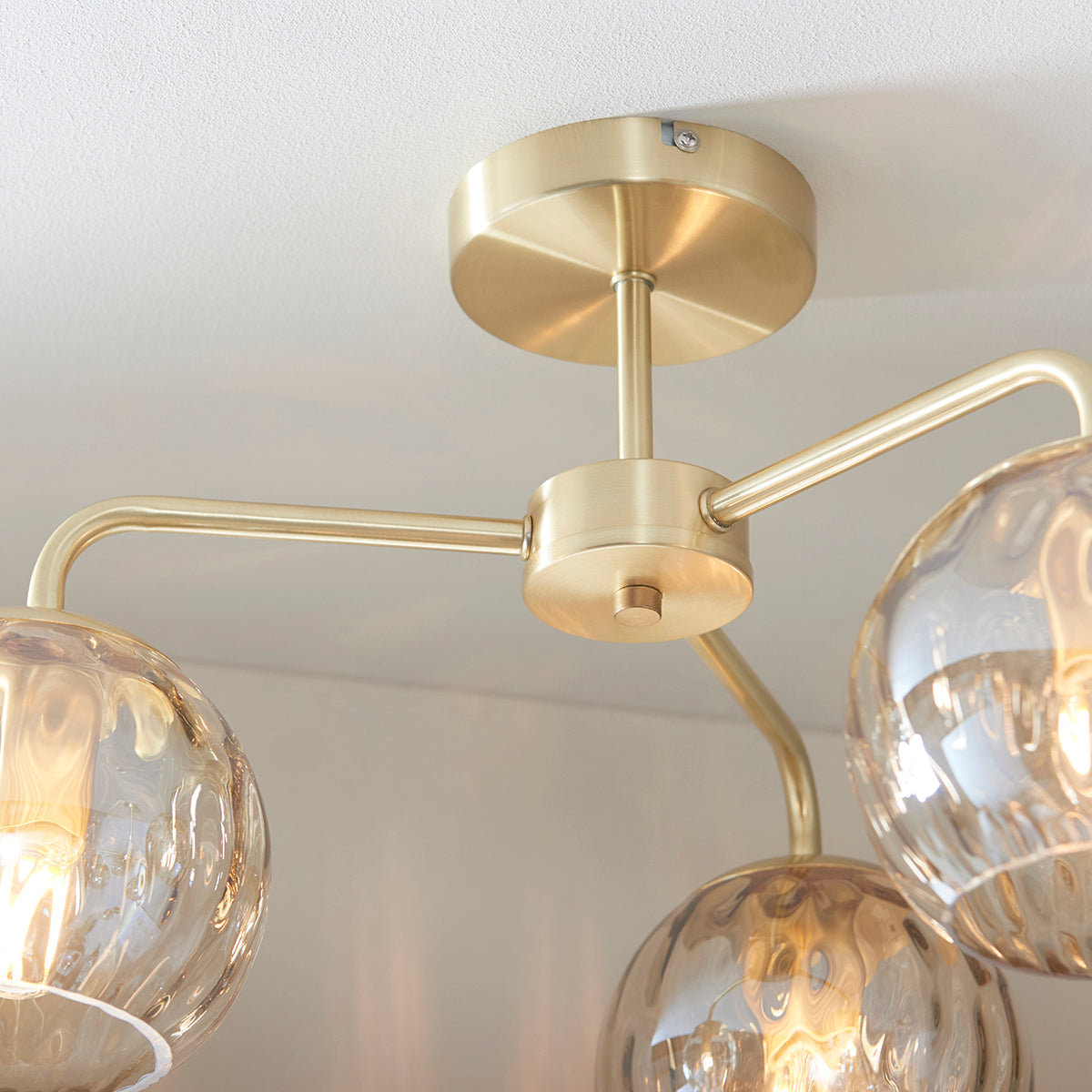 Ripple Three-Light Semi-Flush Ceiling Light in Brushed Brass