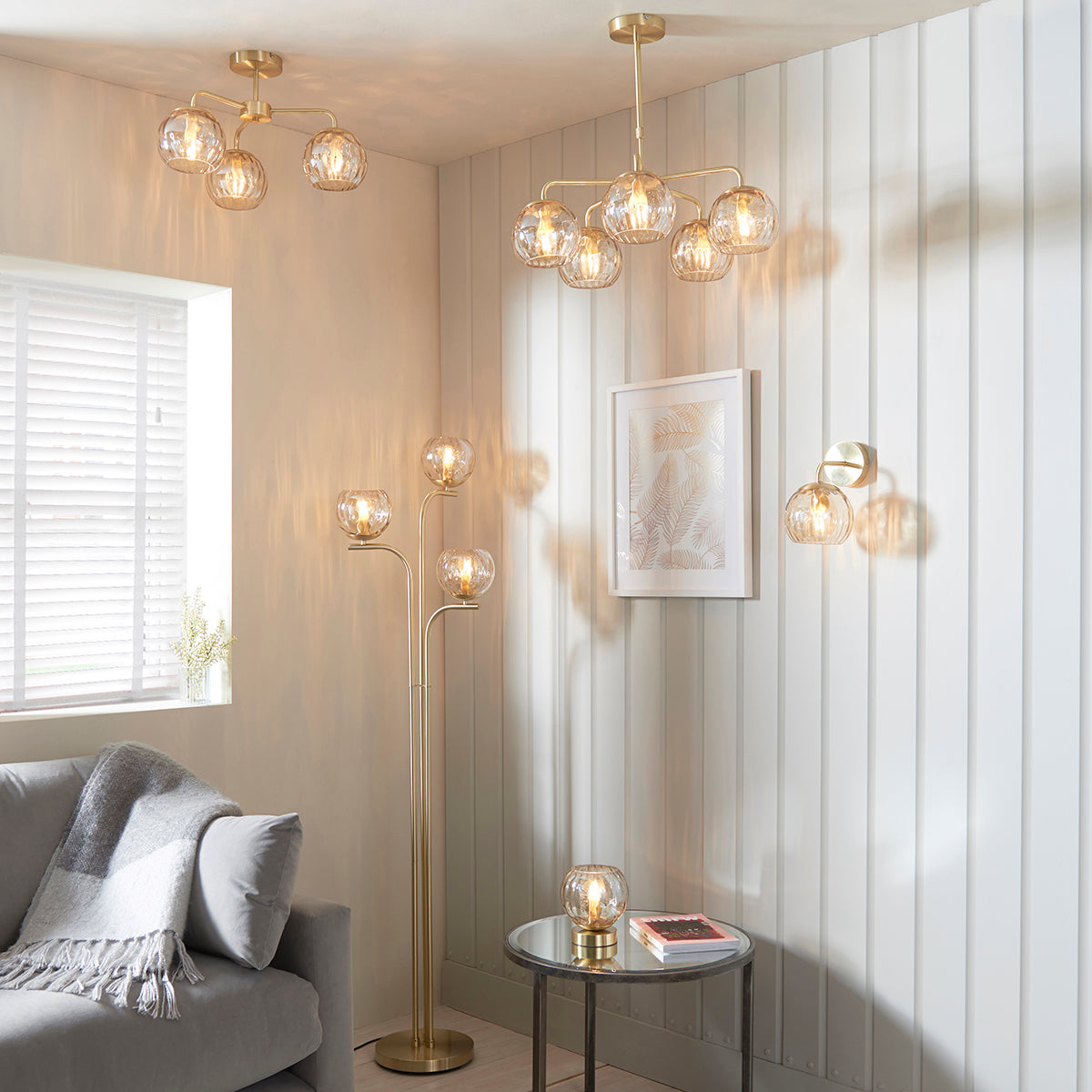 Ripple Three-Light Semi-Flush Ceiling Light in Brushed Brass