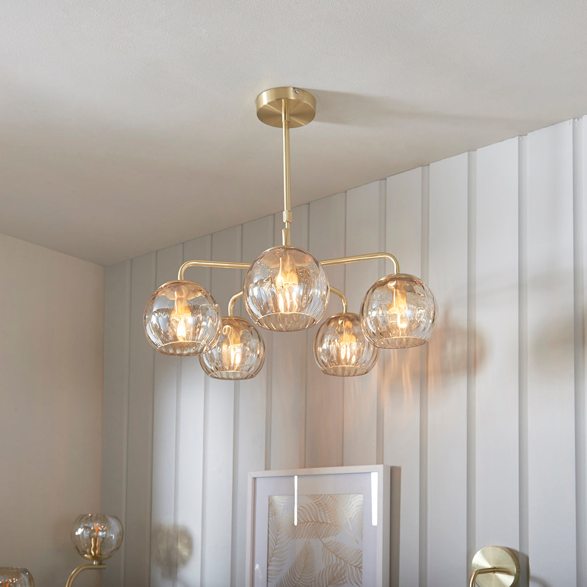 Ripple Five-Light Semi-Flush Ceiling Light in Brushed Brass
