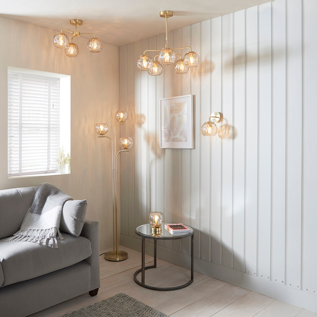 Ripple Five-Light Semi-Flush Ceiling Light in Brushed Brass