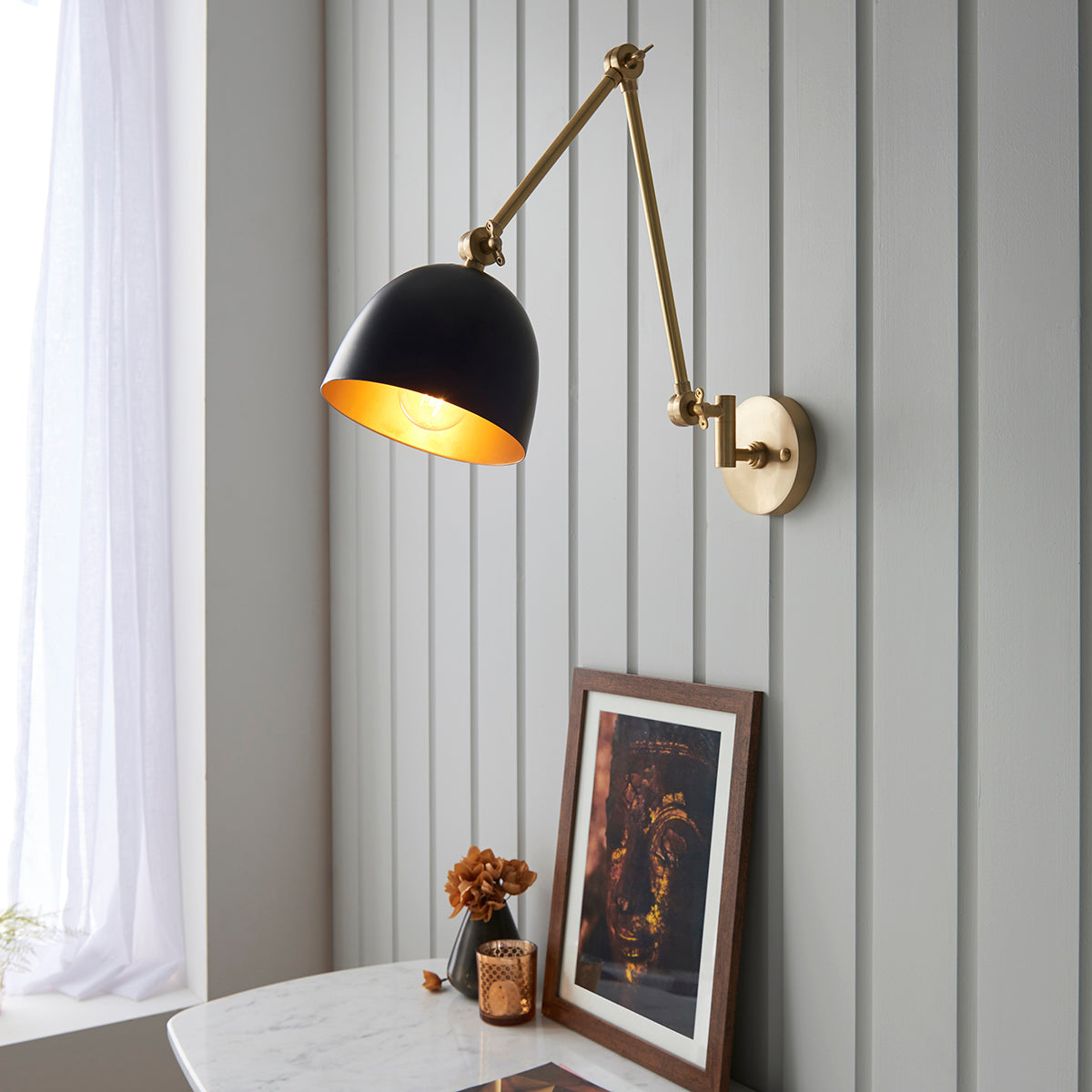 Lila Wall Light in Antique Brass and Matt Black