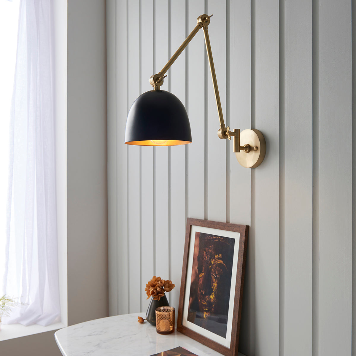 Lila Wall Light in Antique Brass and Matt Black