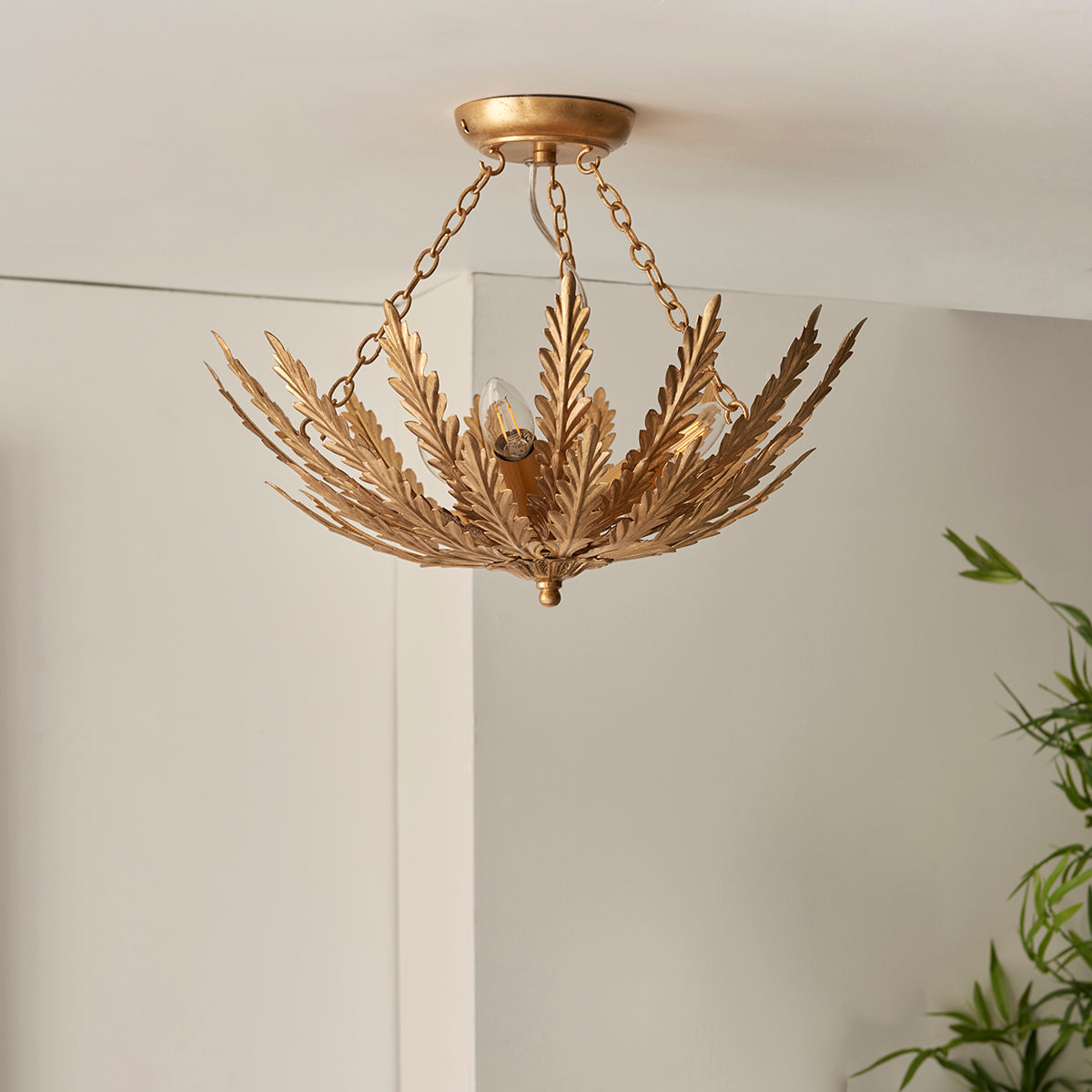 Nola Three Light Flush Light in Gold Leaf