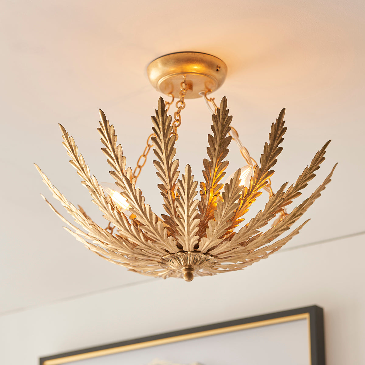 Nola Three Light Flush Light in Gold Leaf