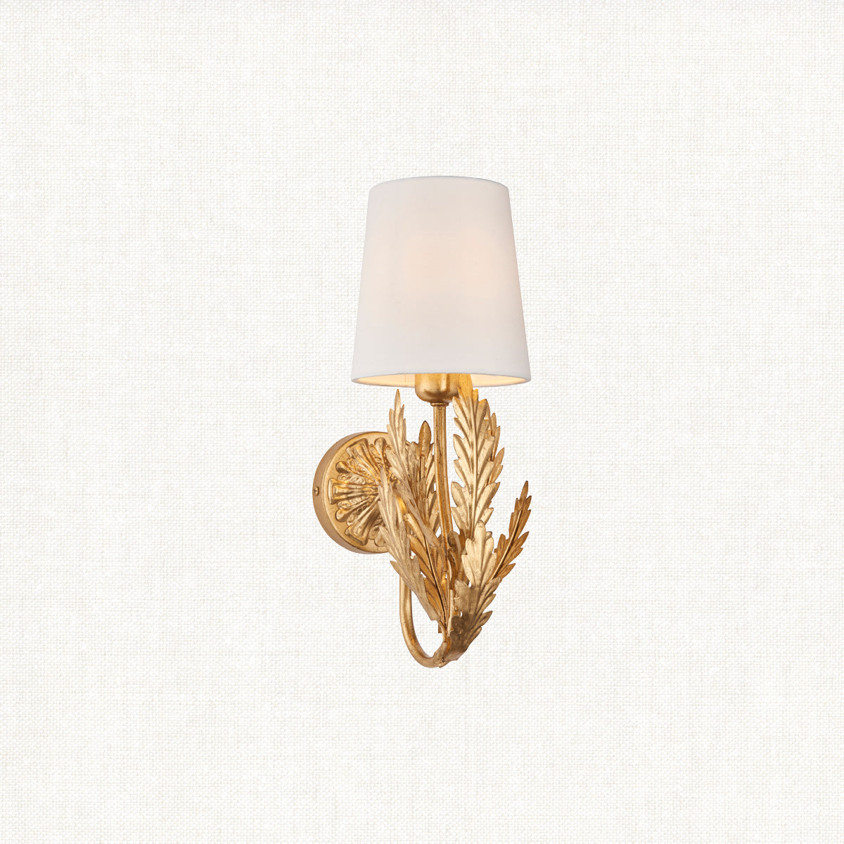 Nola Wall Light in Gold Leaf with Ivory Cotton Fabric Shade