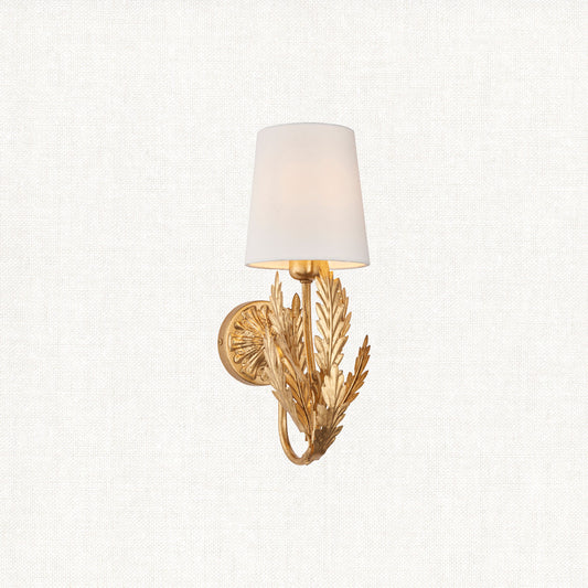 Nola Wall Light in Gold Leaf with Ivory Cotton Fabric Shade