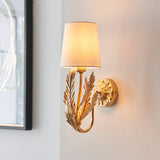 Nola Wall Light in Gold Leaf with Ivory Cotton Fabric Shade