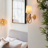 Nola Wall Light in Gold Leaf with Ivory Cotton Fabric Shade