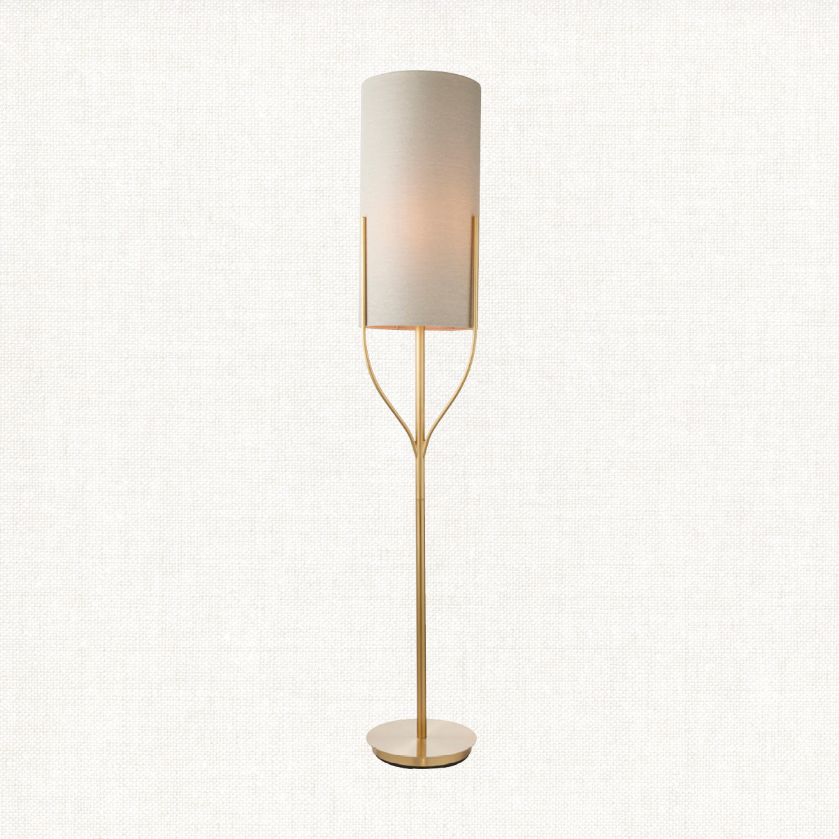 Fabio Floor Lamp in Satin Brass with Natural Linen Shade