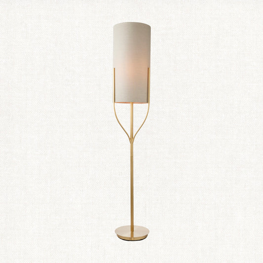 Fabio Floor Lamp in Satin Brass with Natural Linen Shade