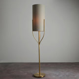 Fabio Floor Lamp in Satin Brass with Natural Linen Shade