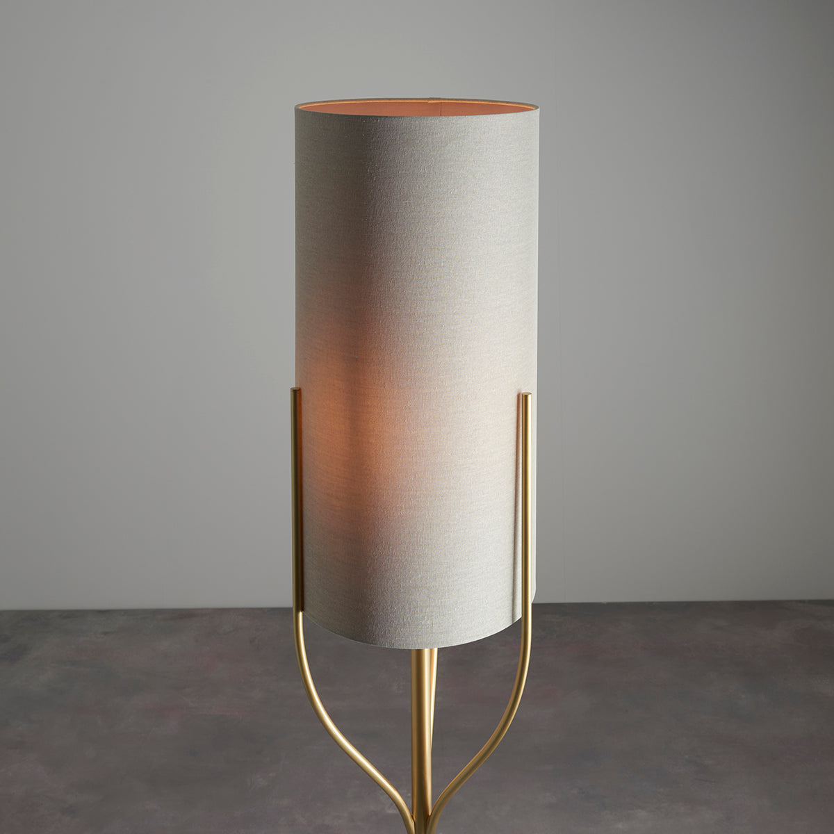 Fabio Floor Lamp in Satin Brass with Natural Linen Shade