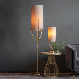 Fabio Floor Lamp in Satin Brass with Natural Linen Shade