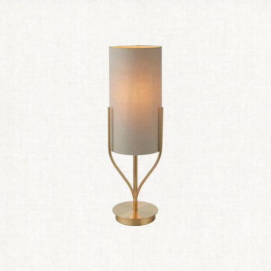 Fabio Table Lamp in Satin Brass with Natural Linen Shade