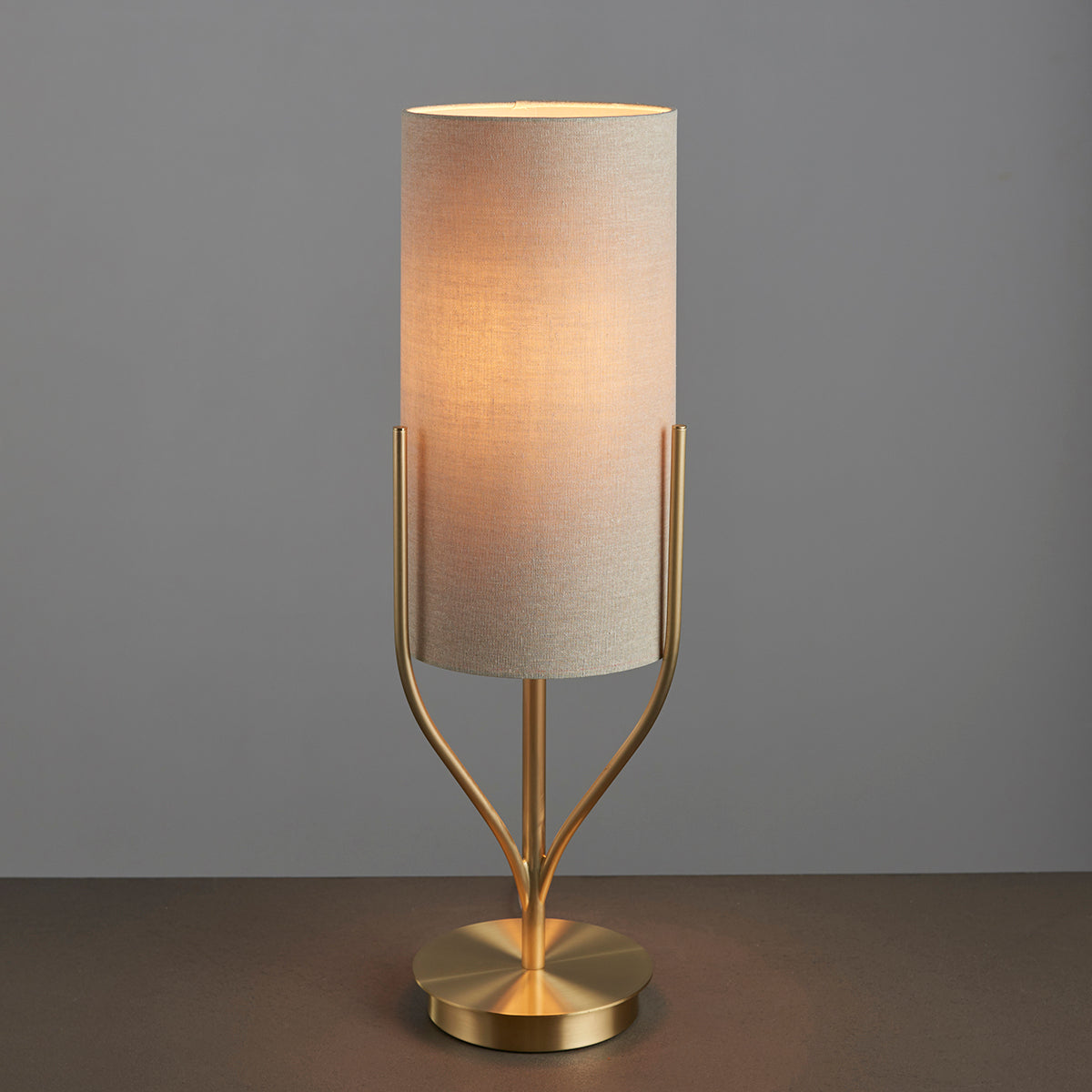Fabio Table Lamp in Satin Brass with Natural Linen Shade