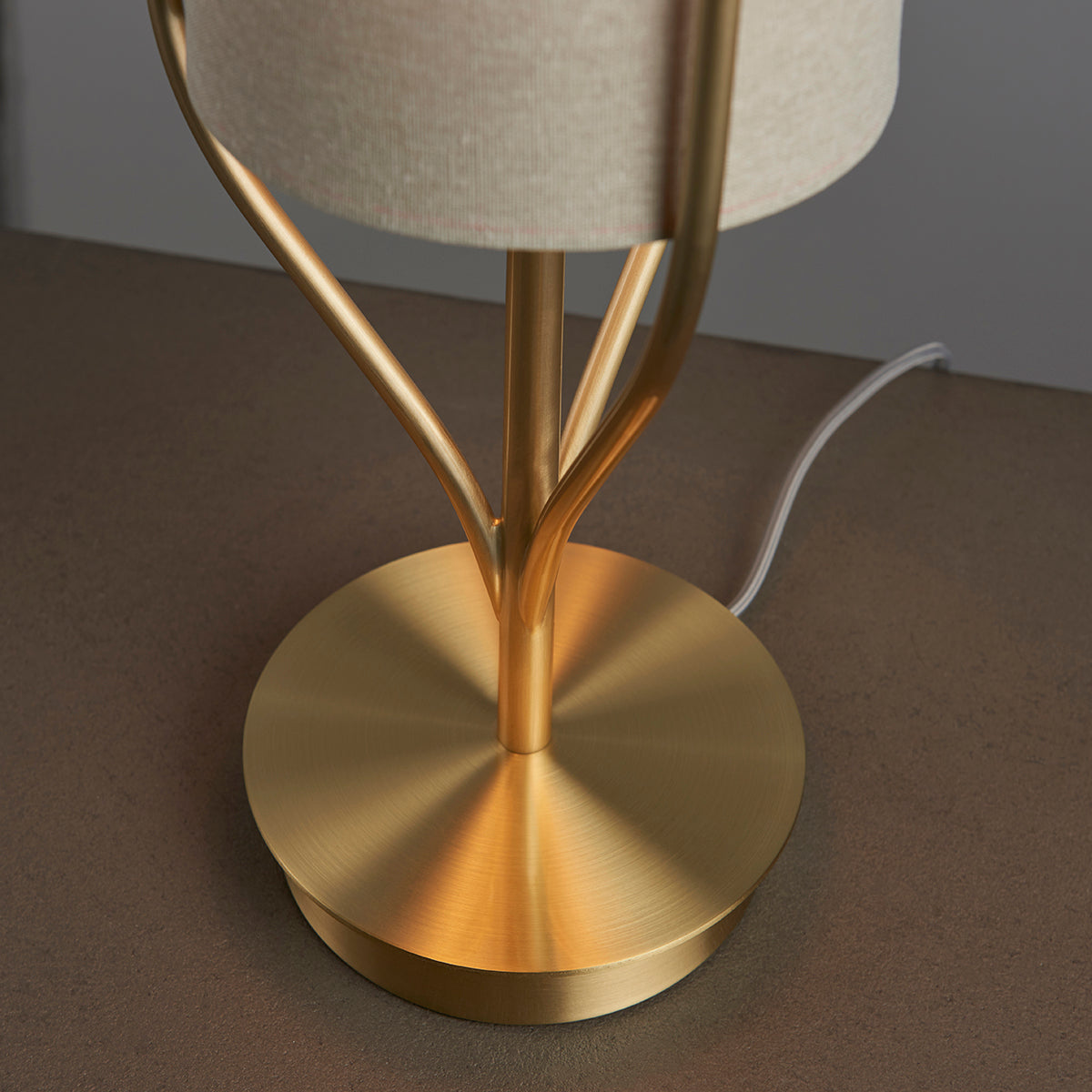Fabio Table Lamp in Satin Brass with Natural Linen Shade