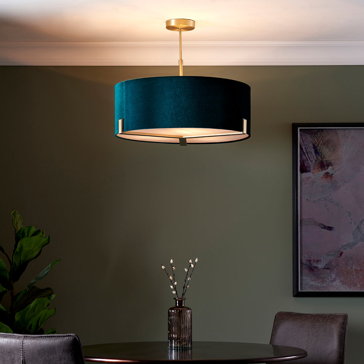 Matt antique brass plate & green velvet