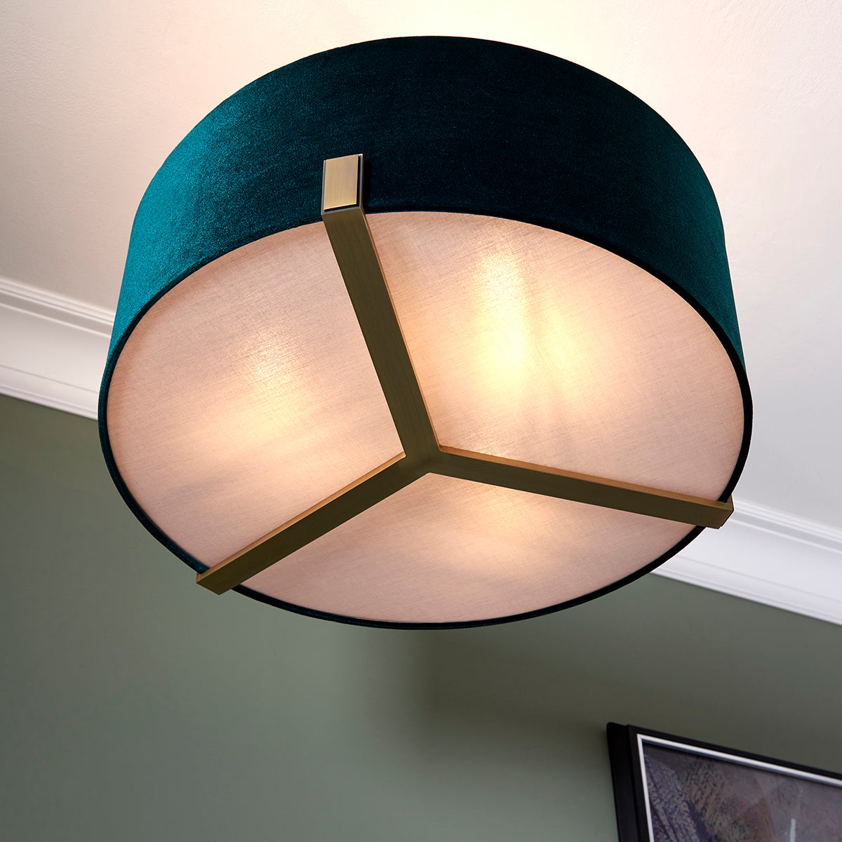 Matt antique brass plate & green velvet