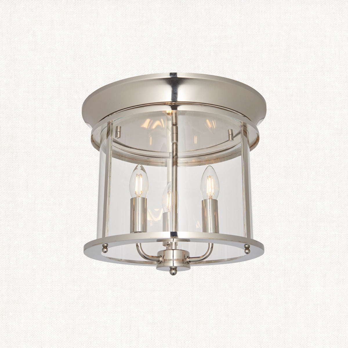 Lincoln Clear Glass Flush Light in Bright Nickel