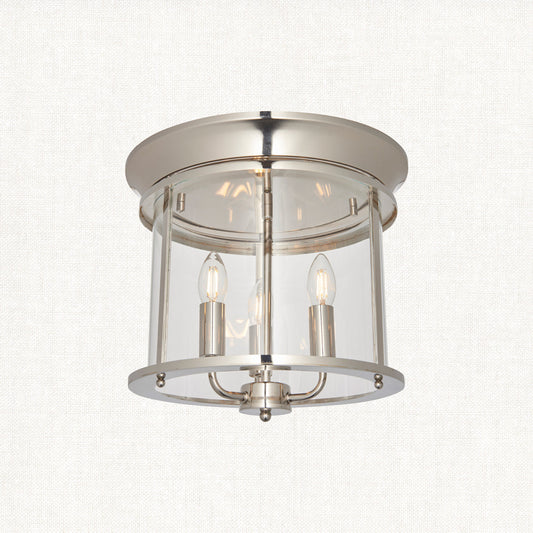 Lincoln Clear Glass Flush Light in Bright Nickel