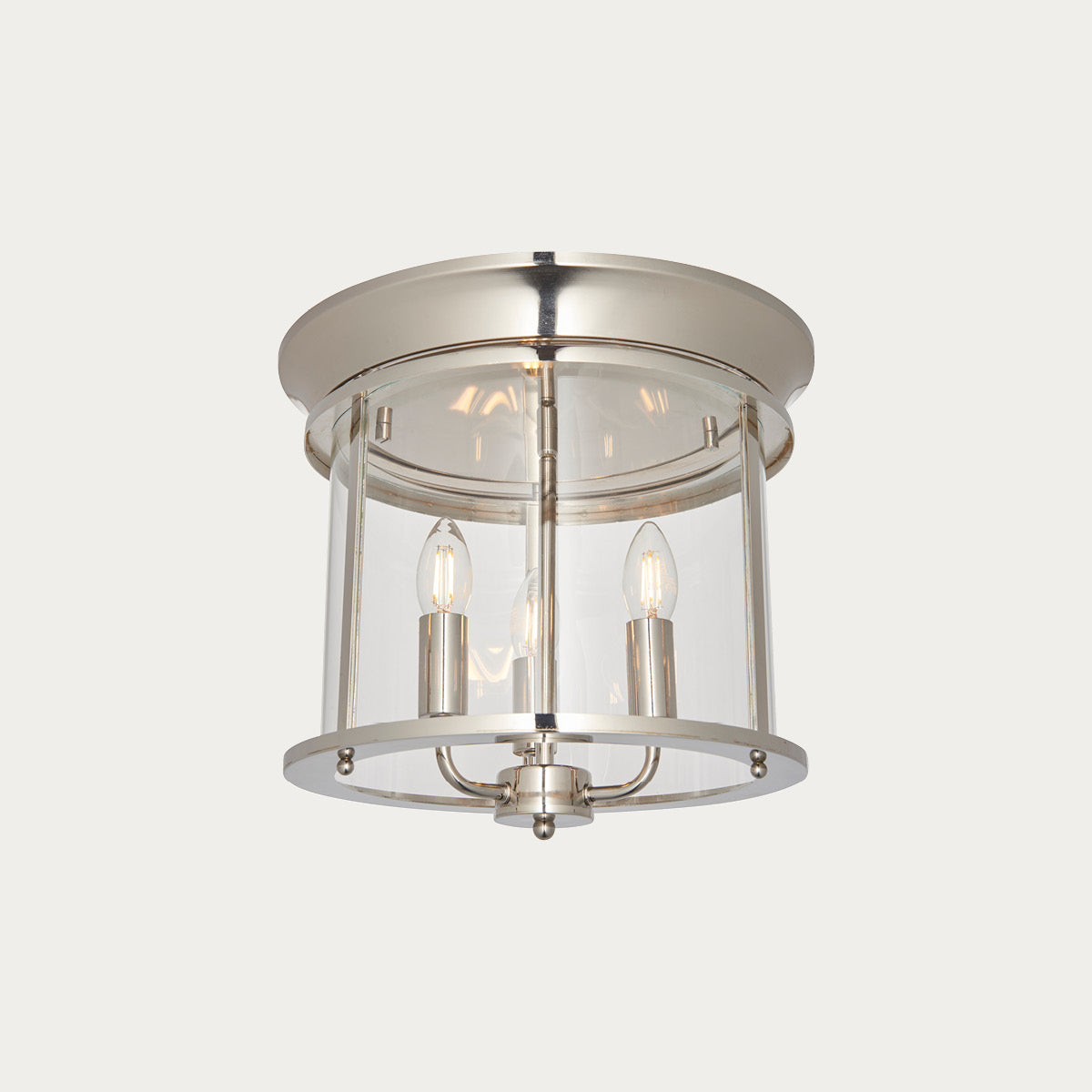 Lincoln Clear Glass Flush Light in Bright Nickel