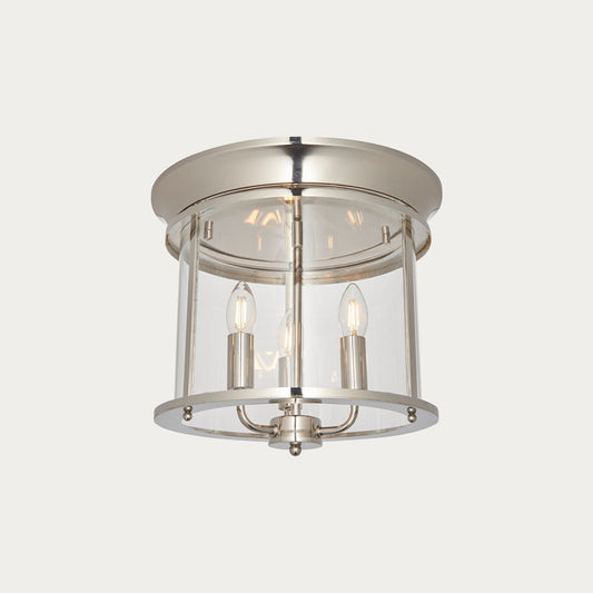 Lincoln Clear Glass Flush Light in Bright Nickel