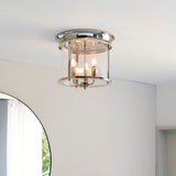 Lincoln Clear Glass Flush Light in Bright Nickel