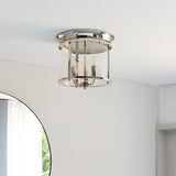 Lincoln Clear Glass Flush Light in Bright Nickel