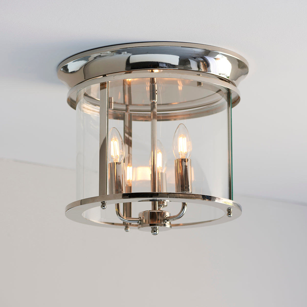 Lincoln Clear Glass Flush Light in Bright Nickel